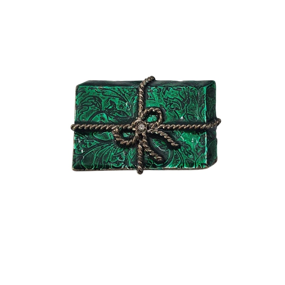 Vintage signed LIA green enamel Christmas holiday present gift brooch‎ pin